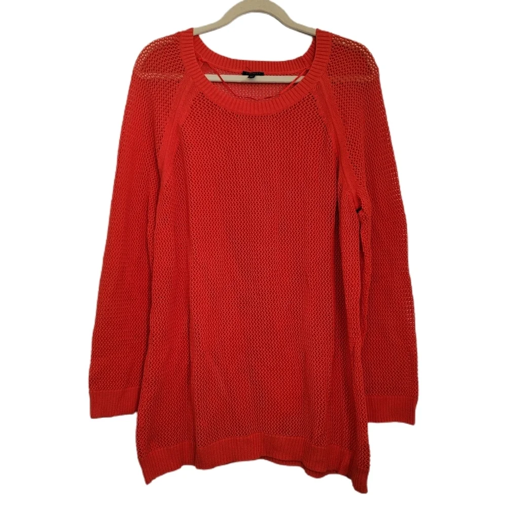 Talbots Sweater 2X Petite Red Open Knit Tunic Long Sleeve Plus Size Pullover - Picture 1 of 7